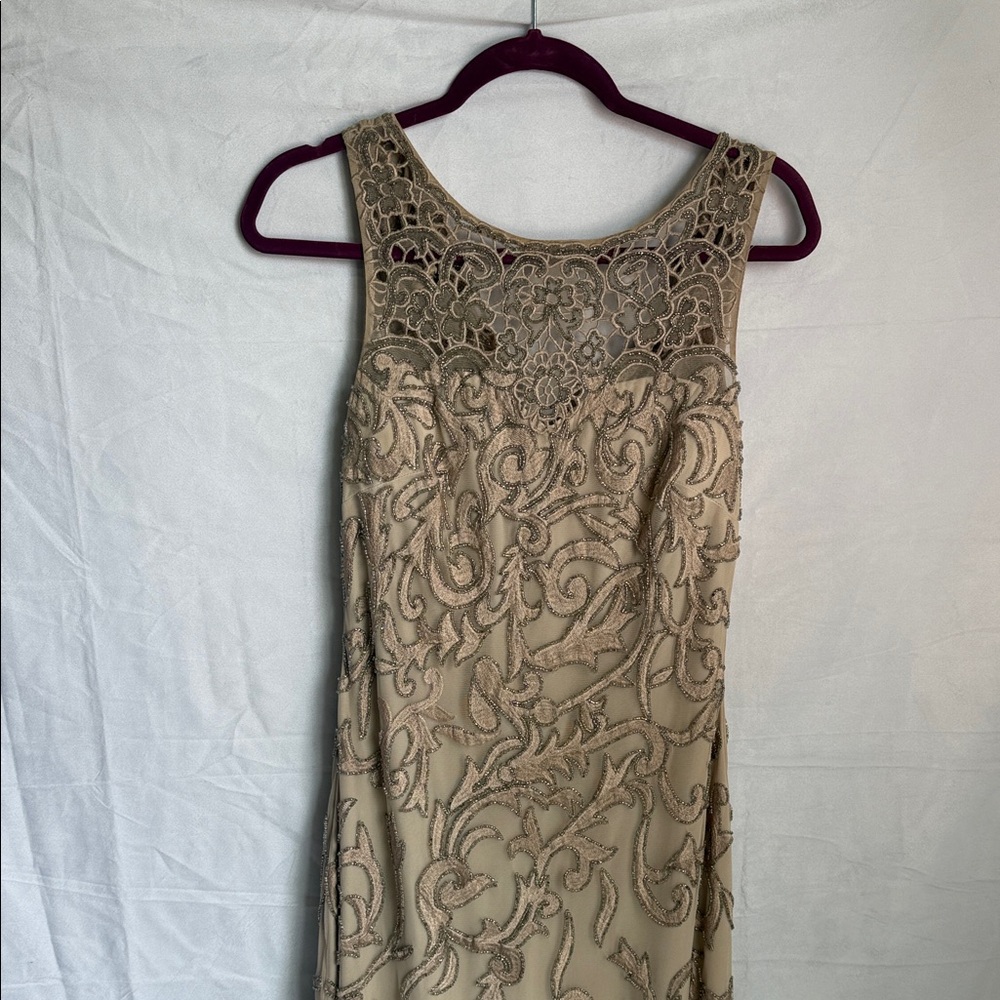 Aidan Mattox Beige Lace Prom Dress